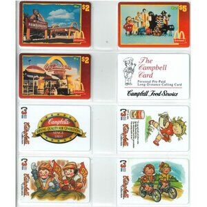 Mixed Lot of 8 Collector Phone Cards- McDonalds/Campbells Soup (90s vintage)